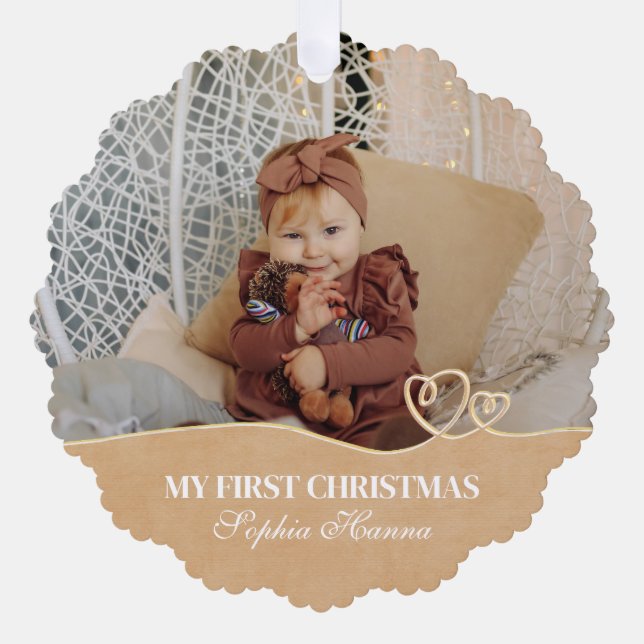 Baby Girl's First Christmas Birth Stats & Foto Ornament Karte (Vorderseite)