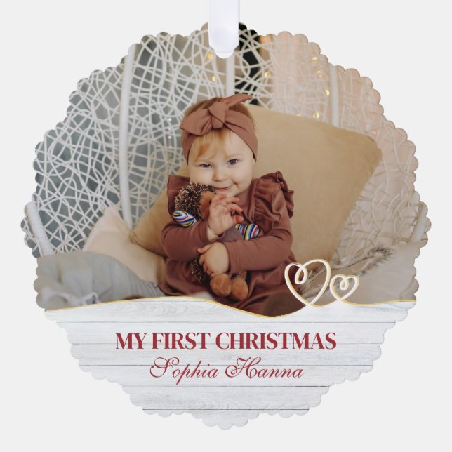 Baby Girl's First Christmas Birth Stats & Foto Ornament Karte (Vorderseite)