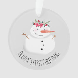 Baby Girls First Christmas Blume Snowman und Name Ornament