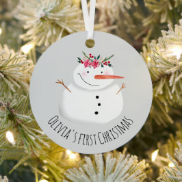 Baby Girls First Christmas Blume Snowman und Name Ornament Aus Metall
