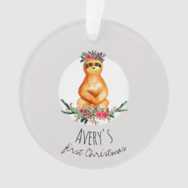 Baby Girl's First Christmas Festive Sloth und Name Ornament