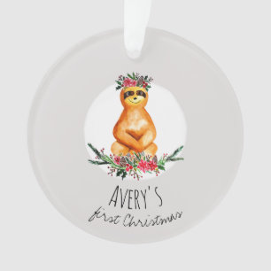 Baby Girl's First Christmas Festive Sloth und Name Ornament