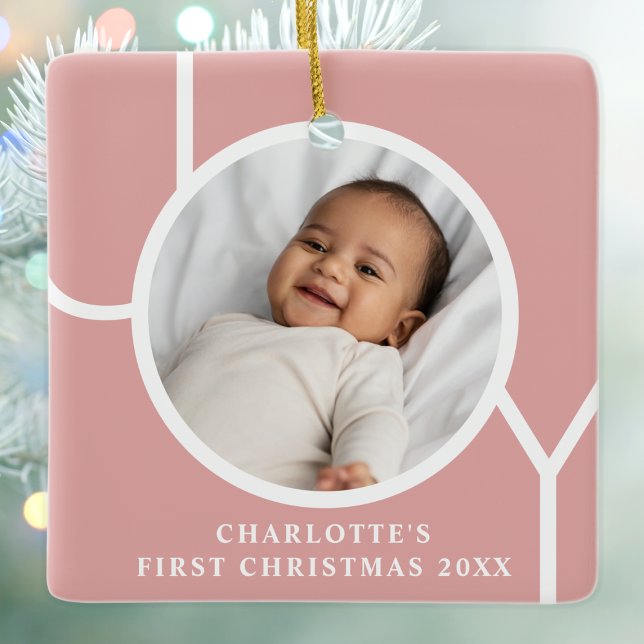 Baby Girl's First Christmas Foto Pink Keramikornament (Von Creator hochgeladen)