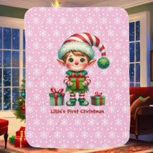 Baby Girl's First Christmas Personalize Name Pink