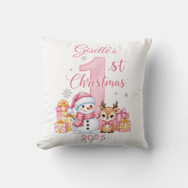 Baby Girl's First Christmas Pillow Kissen (Vorderseite)