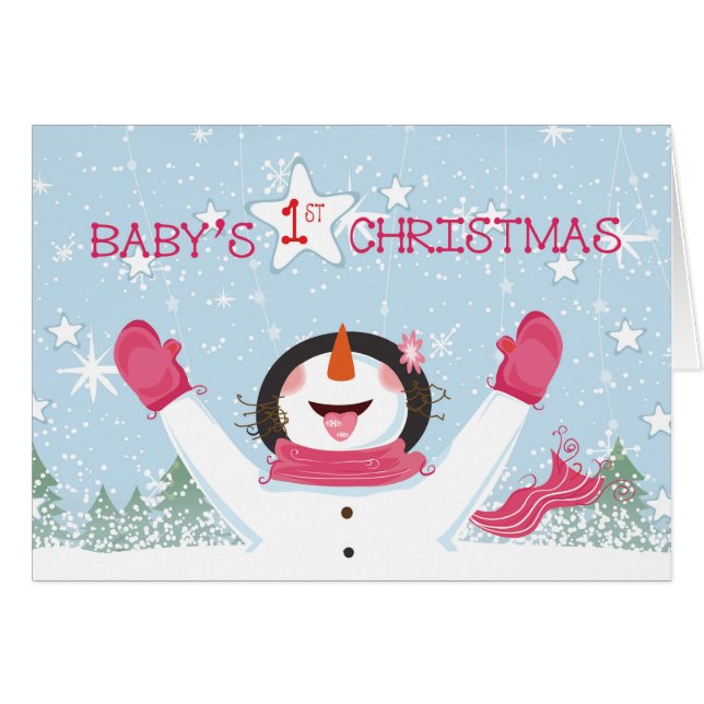 Baby Girl's First Christmas Pink Snowman (Vorderseite (Horizontal))