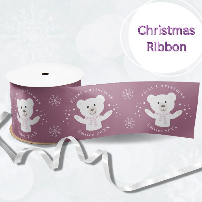 Baby Girls First Christmas Polar Bear Pink Satinband (Von Creator hochgeladen)