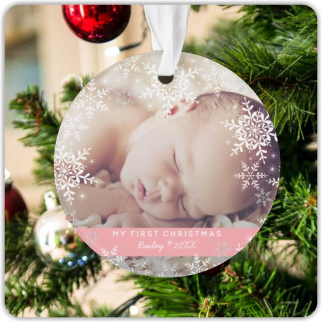 Baby Girl's First Christmas Snowflakes Pink Ornament (Von Creator hochgeladen)