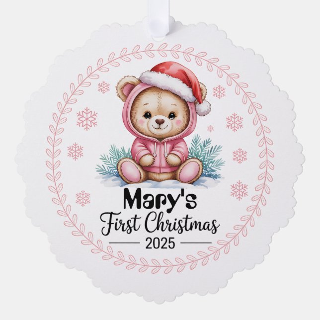Baby Girl's First Xmas Ornament - Personalisiert Karte (Vorderseite)