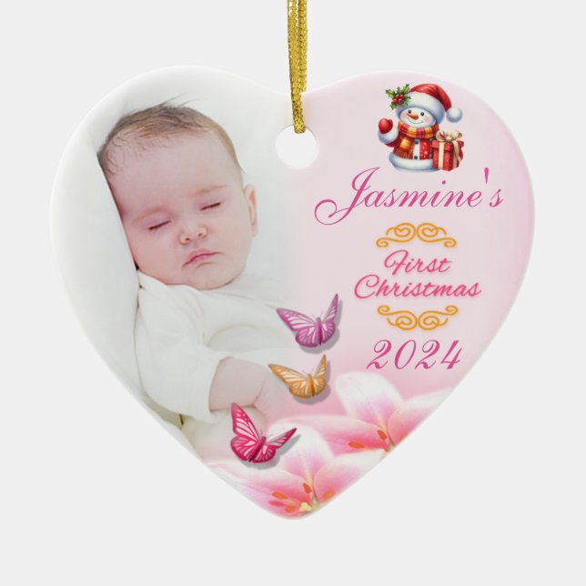 Baby Girls Foto Erste Weihnachtsdekoration pink Keramik Ornament (Vorne)
