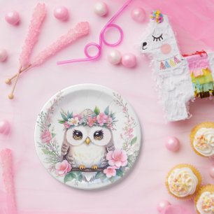 Baby Girl's Owl Blumendusche Pappteller