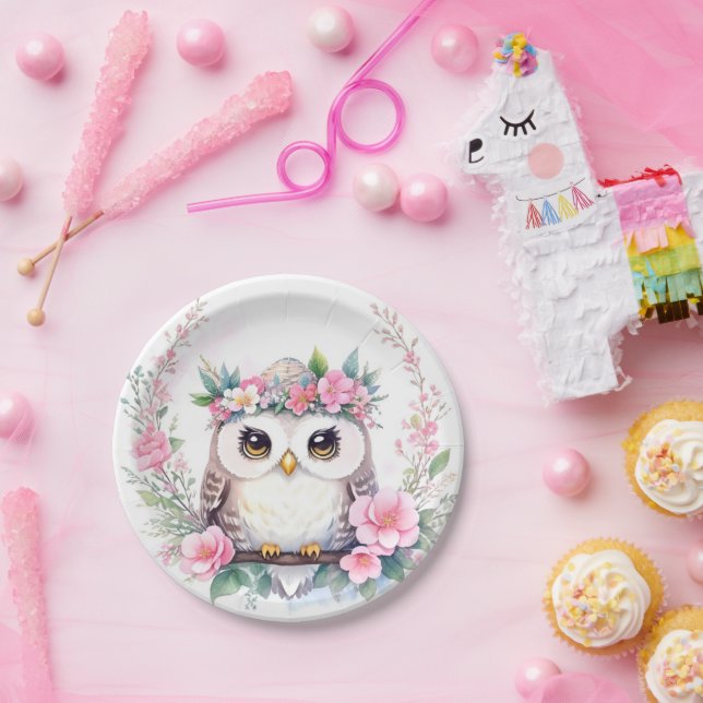Baby Girl's Owl Blumendusche Pappteller (Party)