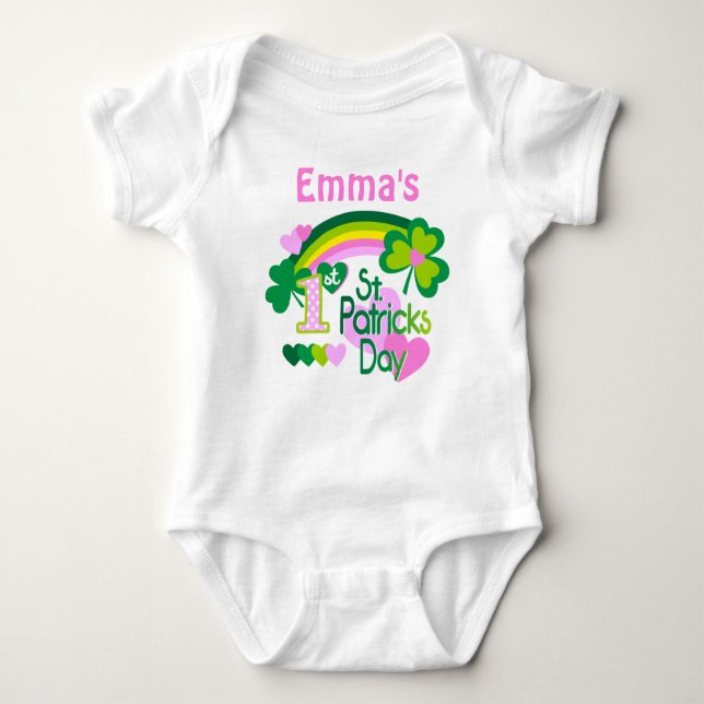 Baby Girl's Personalisiert First St Patricks Day Baby Strampler (Vorderseite)