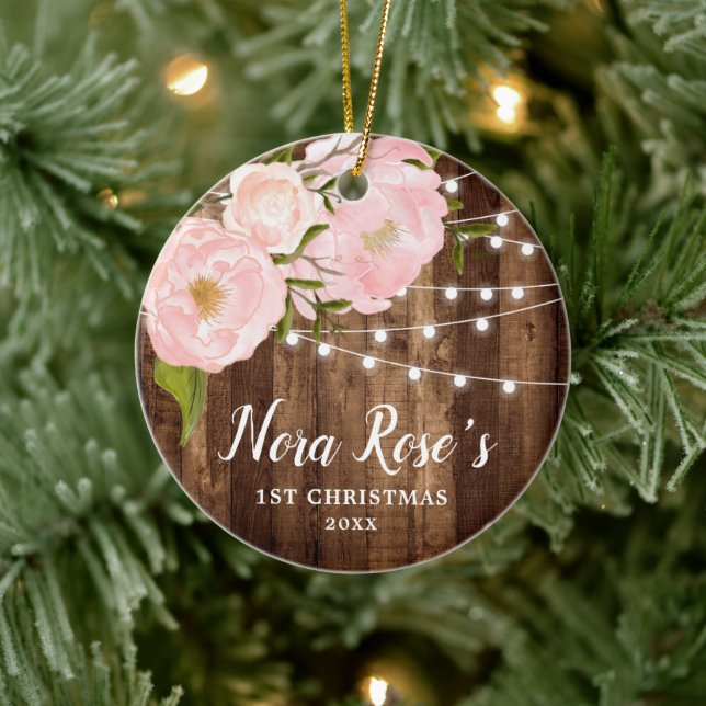 Baby Girl's Personalisierte 1. Weihnachtswoodblüte Keramik Ornament (Baum)
