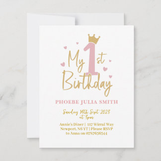 Baby Girls Pink 1. Geburtstag Einladung