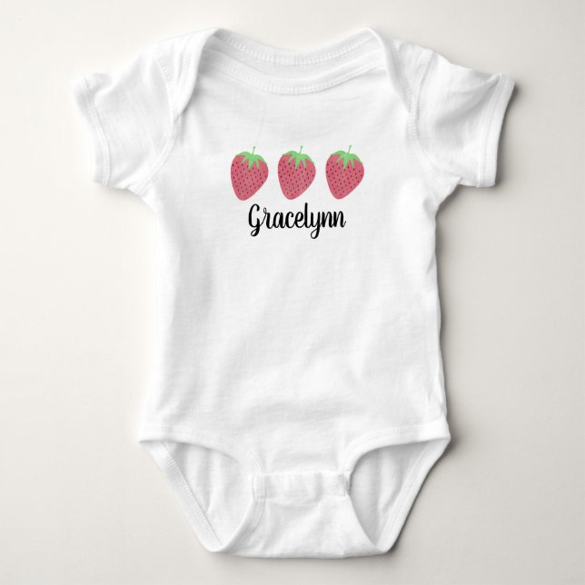 Baby Girls Watercolor Strawberry Trio Baby Strampler (Vorderseite)