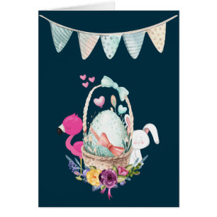 Baby Glückwünsche mit Nesting Egg Flamingo & Bunny