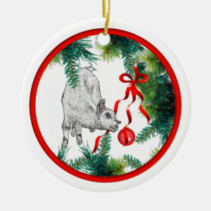 Baby Goat and Ribbon Ornament