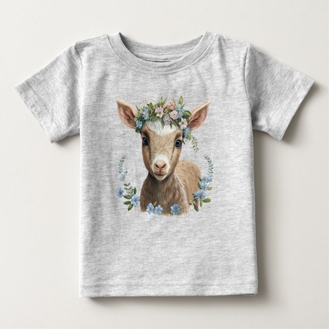 Baby Goat Blume Crown Baby T - Shirt (Vorderseite)