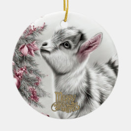 Baby Goat Christmas 15 and YOUR PHOTO Keramik Ornament