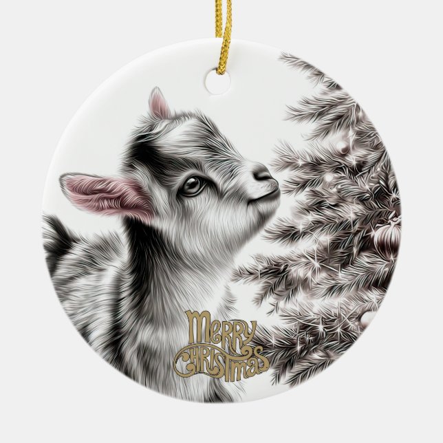Baby Goat Christmas 17 and YOUR PHOTO Keramik Ornament (Vorne)