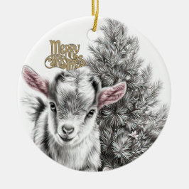 Baby Goat Christmas 18 and YOUR PHOTO Keramik Ornament