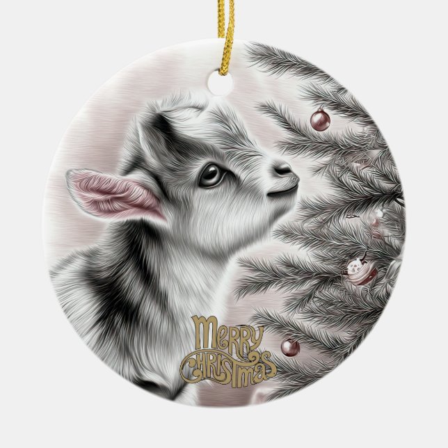 Baby Goat Christmas 19 and YOUR PHOTO Keramik Ornament (Vorne)