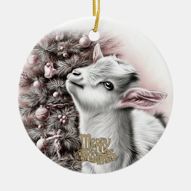 Baby Goat Christmas 1 and YOUR PHOTO Keramik Ornament (Vorne)