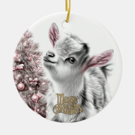 Baby Goat Christmas 20 and YOUR PHOTO Keramik Ornament
