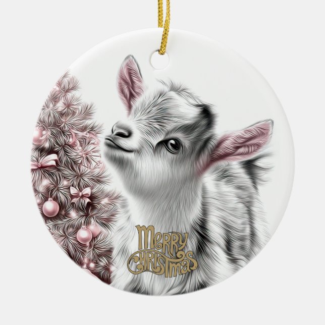 Baby Goat Christmas 20 and YOUR PHOTO Keramik Ornament (Vorne)