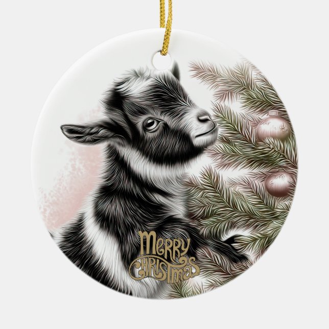 Baby Goat Christmas 2 and YOUR PHOTO Keramik Ornament (Vorne)