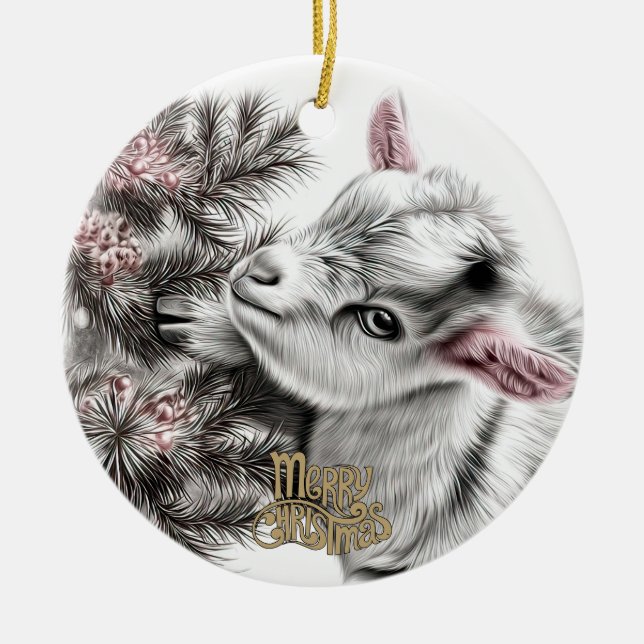 Baby Goat Christmas 4 and YOUR PHOTO Keramik Ornament (Vorne)