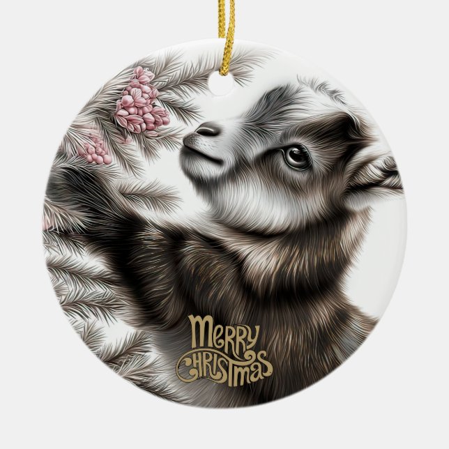 Baby Goat Christmas 6 and YOUR PHOTO Keramik Ornament (Vorne)
