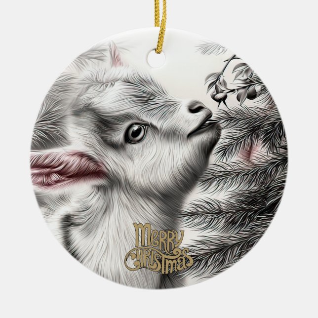 Baby Goat Christmas 7 and YOUR PHOTO Keramik Ornament (Vorne)