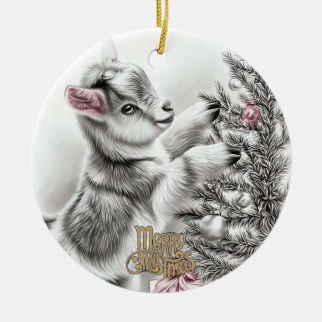 Baby Goat Christmas 8 and YOUR PHOTO Keramik Ornament (Vorne)
