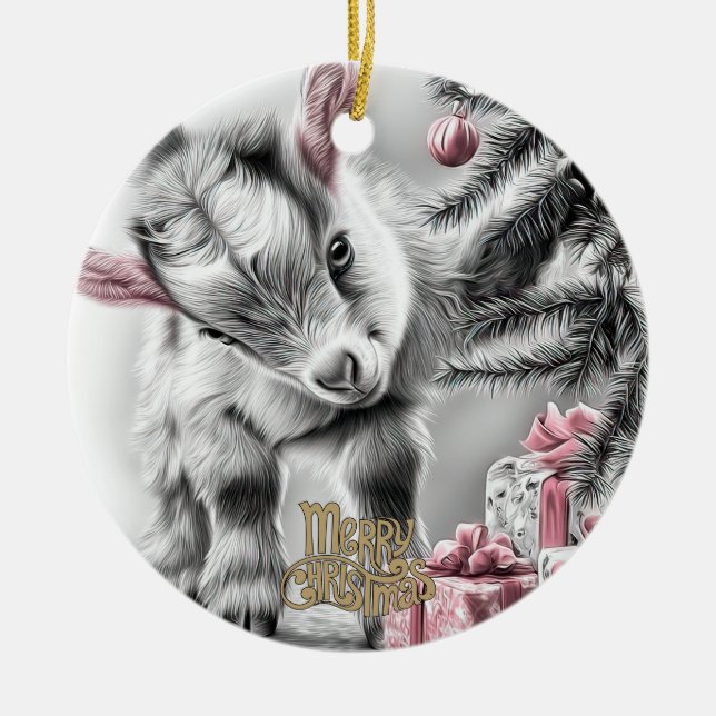 Baby Goat Christmas 9 and YOUR PHOTO Keramik Ornament (Vorne)
