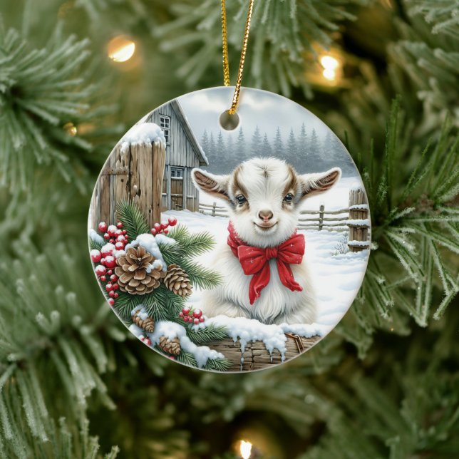 Baby Goat Festive Rustic Farm Weihnachten Keramik Ornament (Baum)
