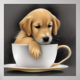Baby Golden Retriever in a Tea Cup Graphic Poster