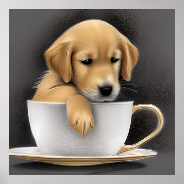 Baby Golden Retriever in a Tea Cup Graphic Poster (Vorne)