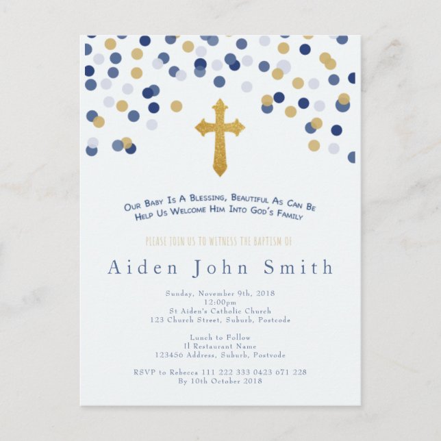 Baby-Goldtaufe Postkarte (Vorderseite)