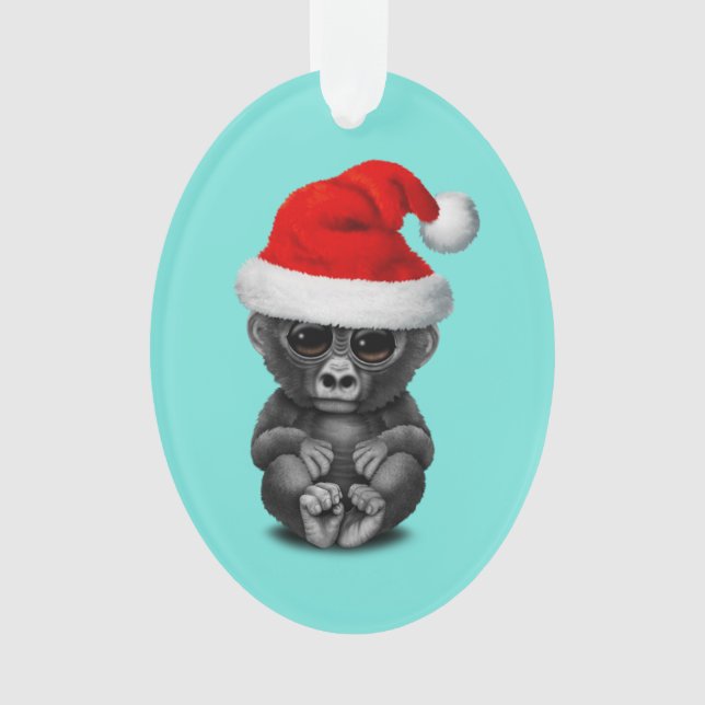 Baby-Gorilla, der eine Weihnachtsmannmütze trägt Ornament (Vorderseite)