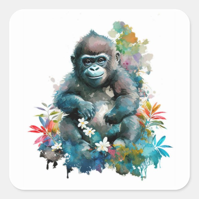 Baby Gorilla Square Sticker (Vorderseite)