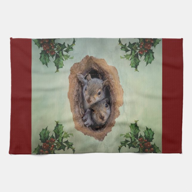 Baby Gray Eichhörnchen Weihnachten Geschirrtuch (Horizontal)