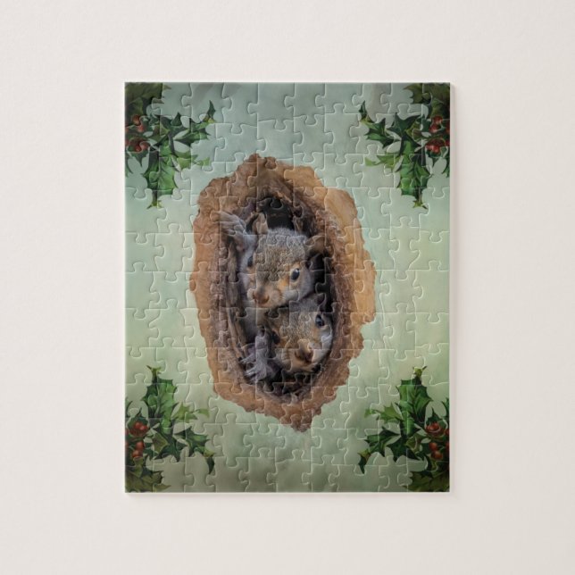 Baby Gray Eichhörnchen Weihnachten Puzzle (Vertikal)