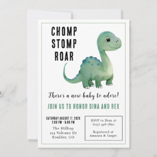 Baby Green Dinosaur Baby Dusche Einladung