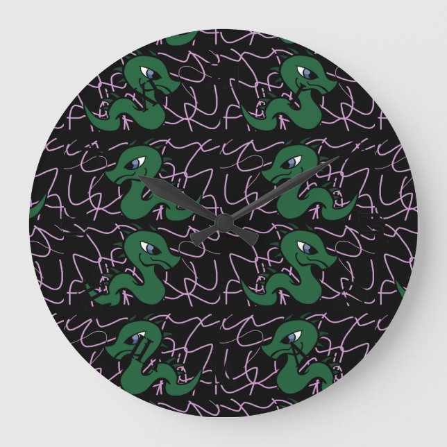 Baby Green Dragon Muster Große Wanduhr (Vorderseite)
