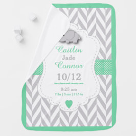 Baby Green Elephant Birth Keepake Design Babydecke