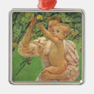 Baby greift nach einem Apfel von Mary Cassatt Silbernes Ornament