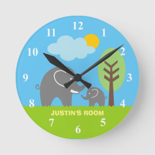 Baby grey elephant nursery wall clock for kids runde wanduhr