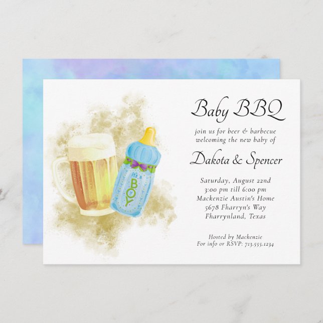 Baby GRILLEN und Beer | Thema Sommerdusche im Frei Einladung (Vorne/Hinten)